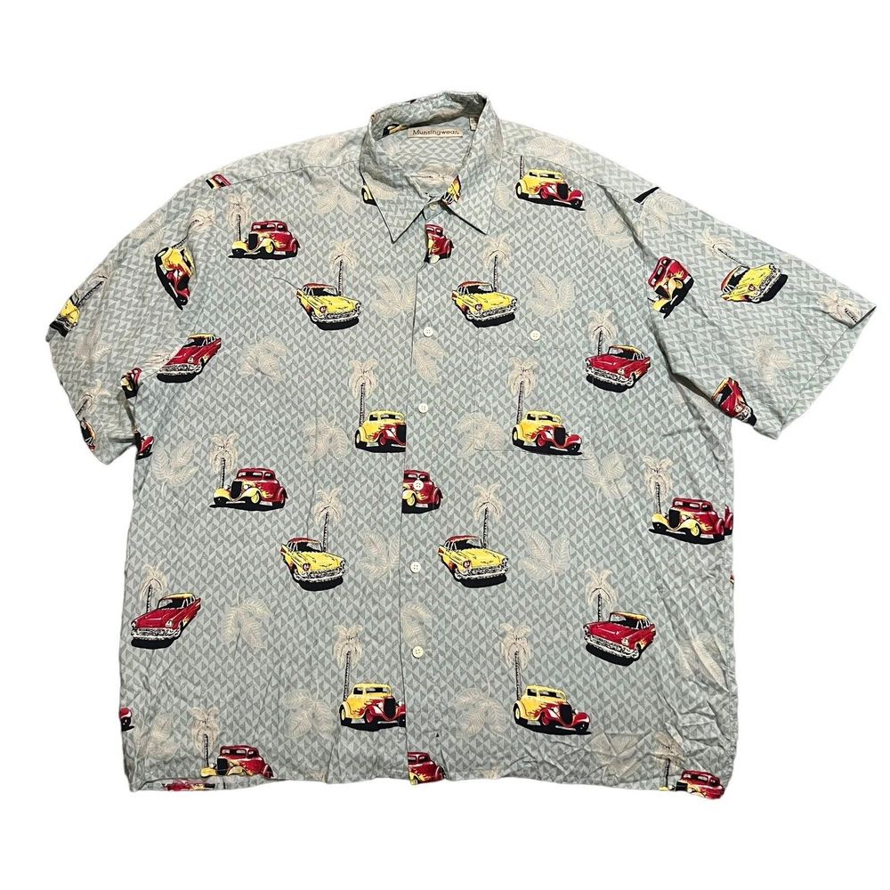 Munsingwear Shirt Mens X-Large Hawaiian Retro Car Button Down